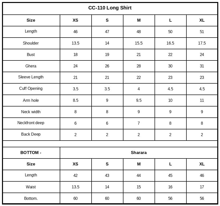 Size Chart (inches)