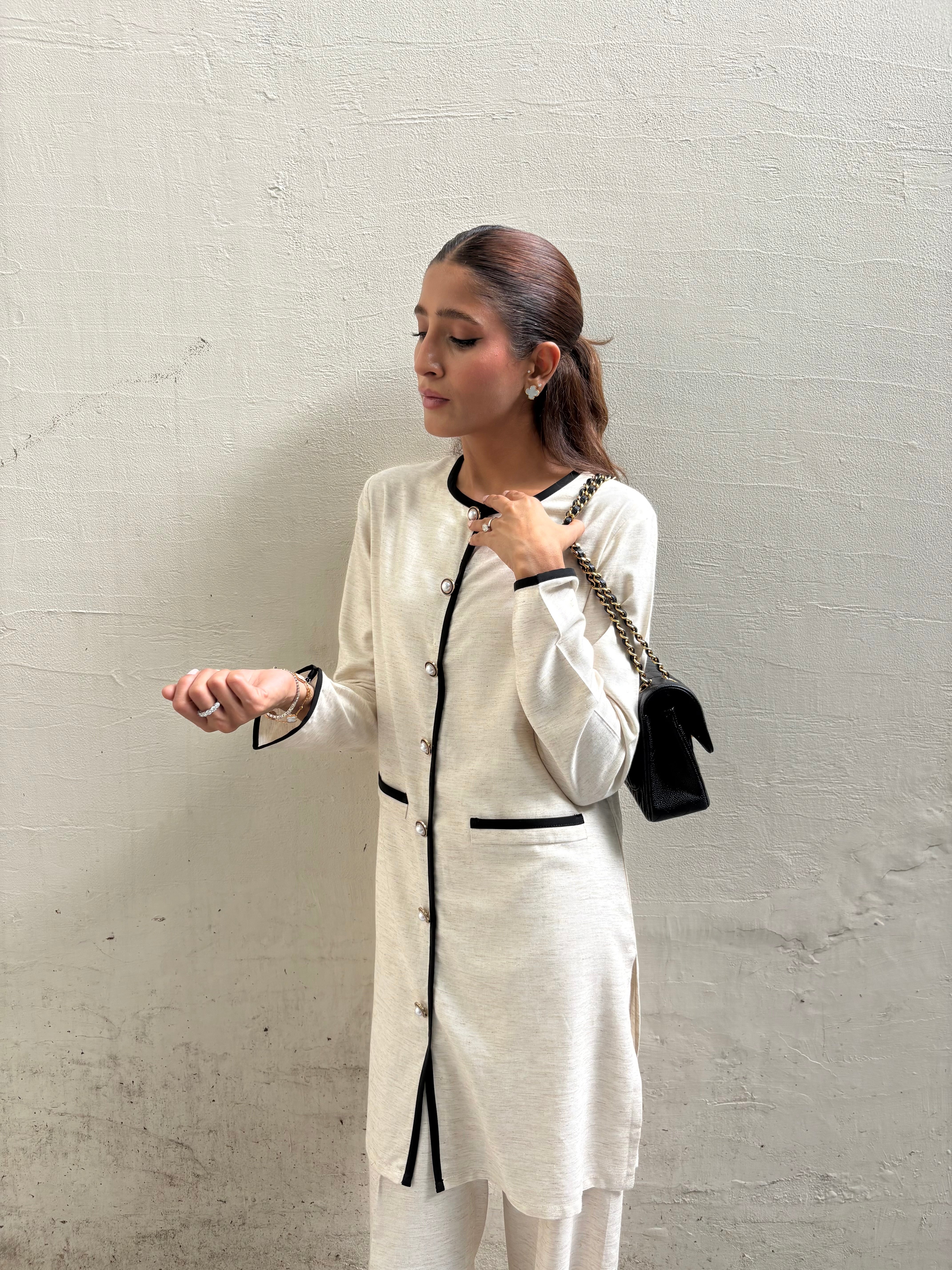 Boucle Set in Heathered Oat Wool