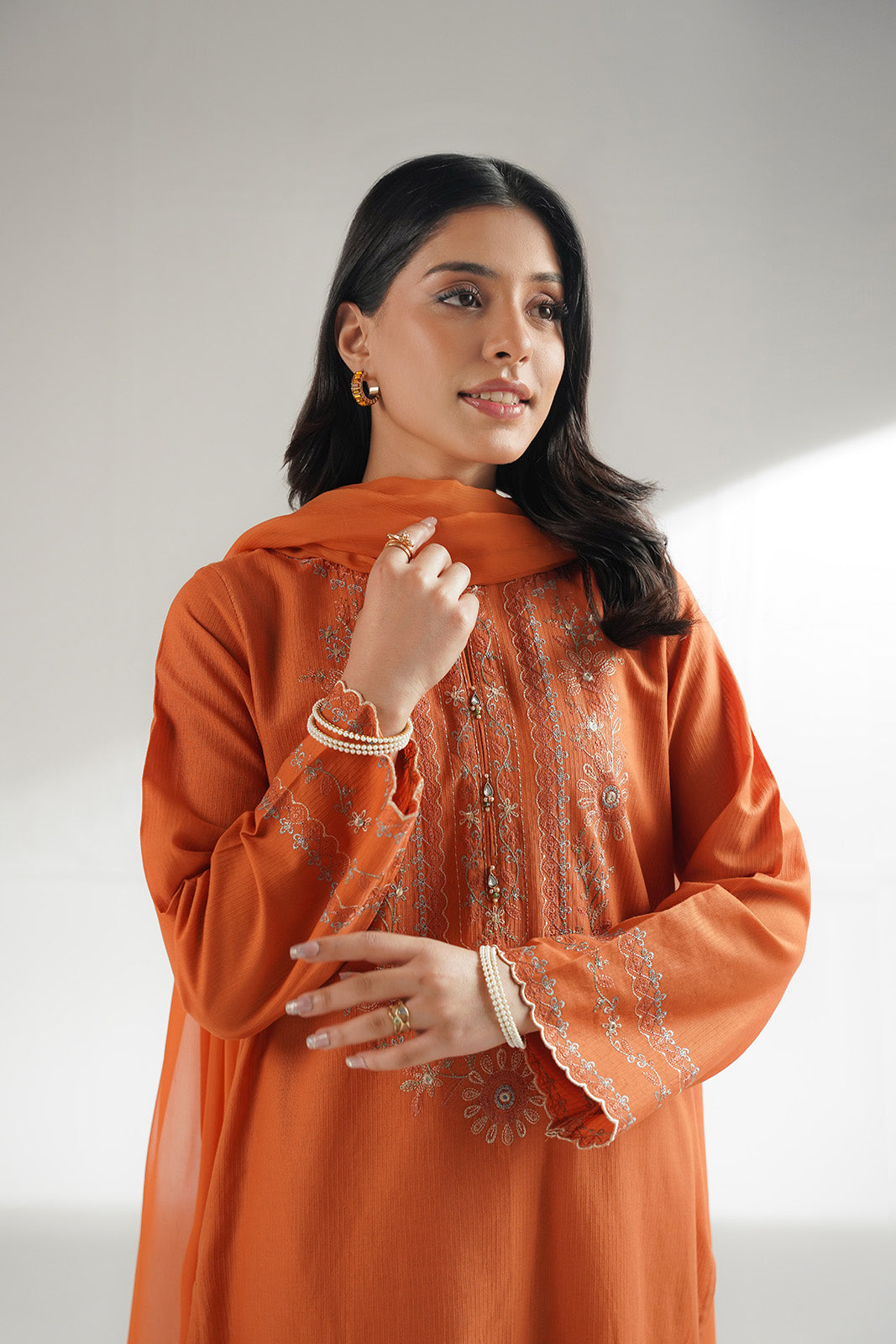 3 Piece Dobby Cotton Embroidered Suit (CP0477)