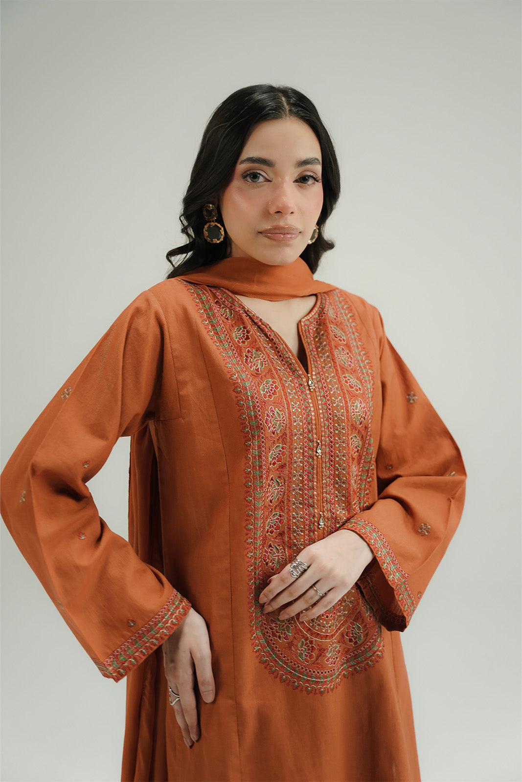 3 Piece Slub Khaddar Embroidered Suit (CP0581)
