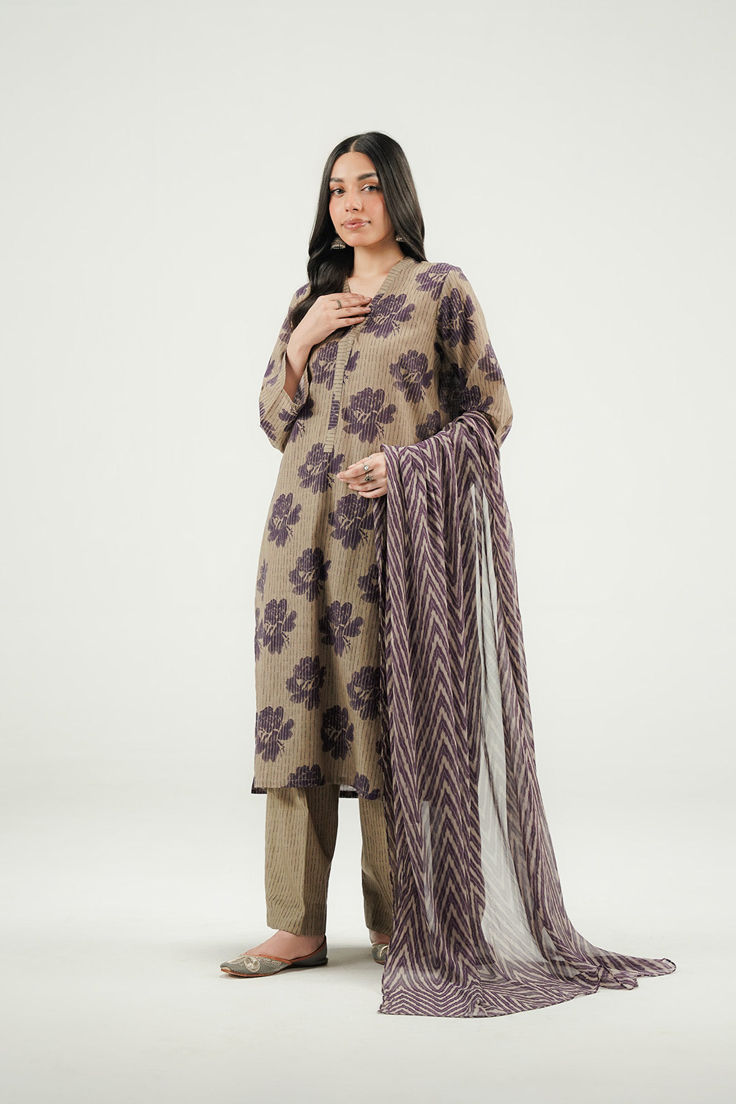 3 Piece Printed Slub Khaddar Printed Suit (CP0591)