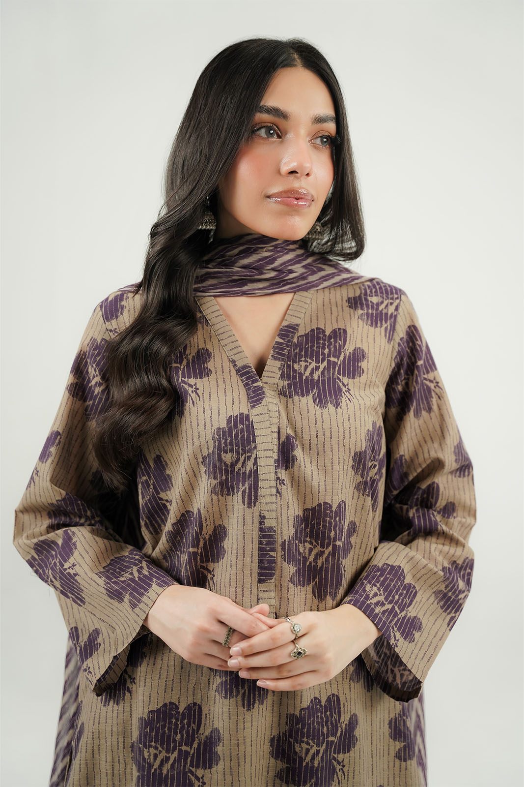 3 Piece Printed Slub Khaddar Printed Suit (CP0591)