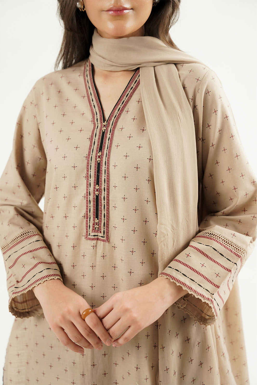 3 Piece Printed Slub Khaddar Printed Suit (CP0600)