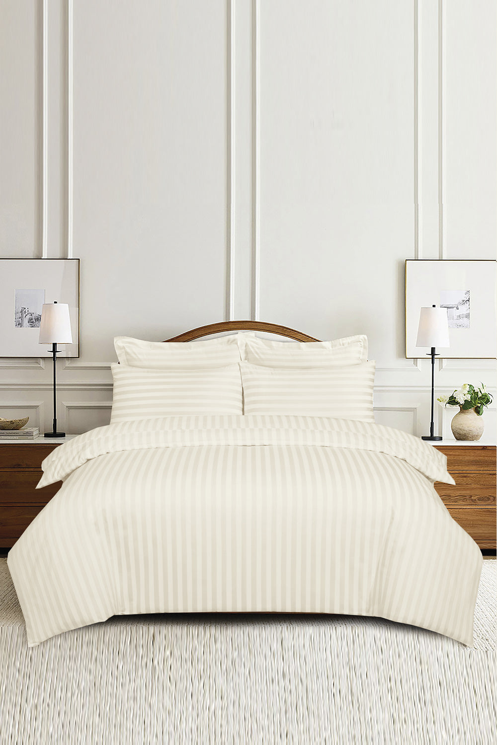 Cream Luxury Stripe Quilt Cover Set