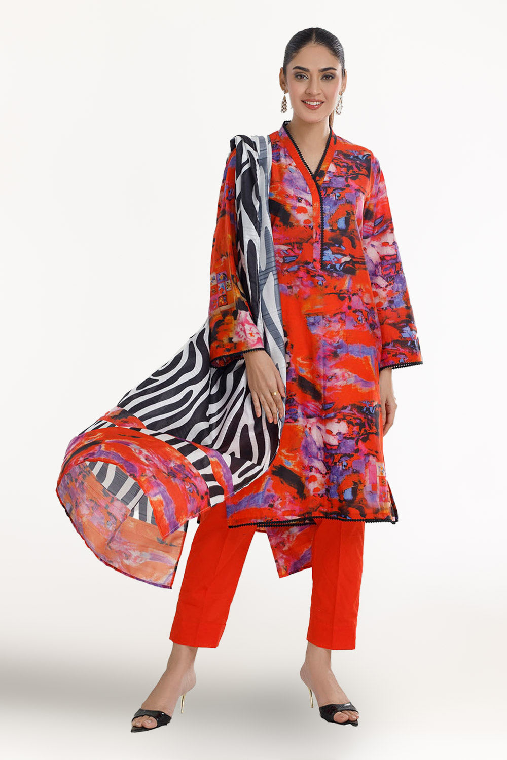 3 Piece Unstitched Printed Cotton Silk Suit with Printed Chiffon Dupatta CS-52004