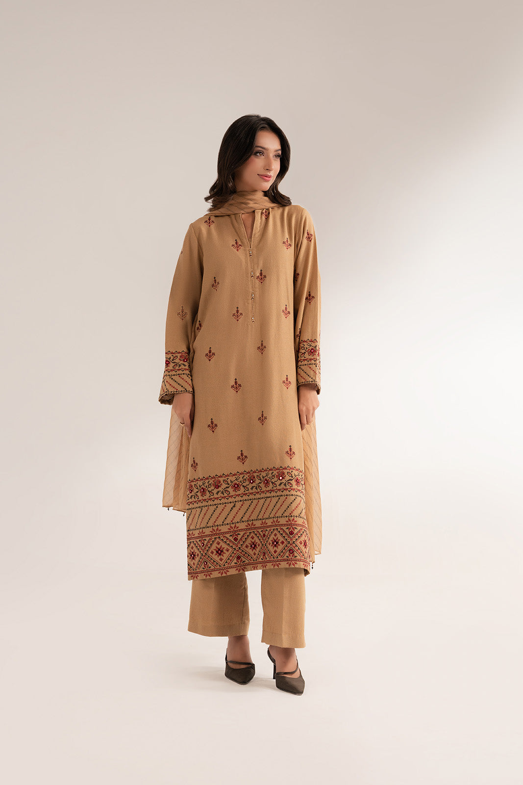 3 Piece Cotton Karandi Embroidered Suit (CS0283)
