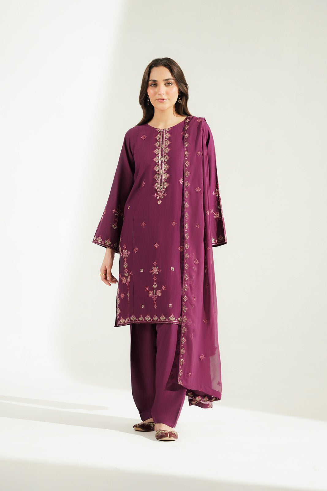 3 Piece Slub Khaddar Embroidered Suit (CS0755)
