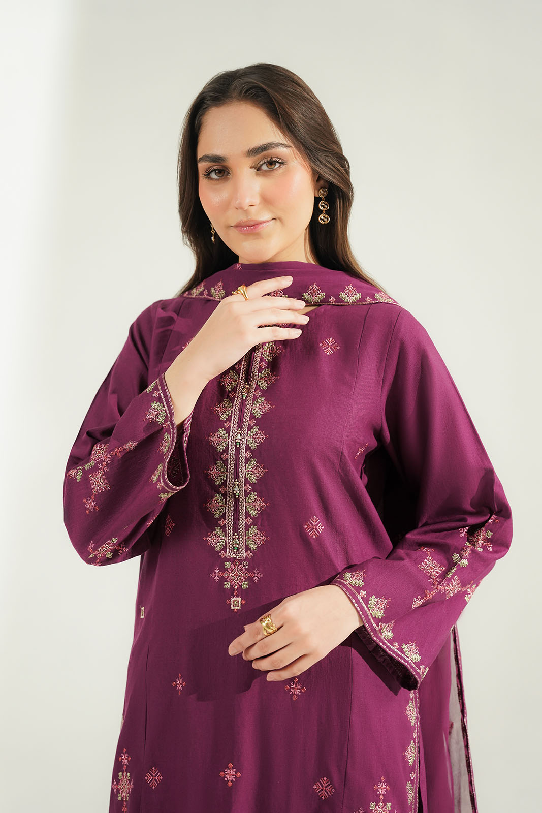 3 Piece Slub Khaddar Embroidered Suit (CS0755)
