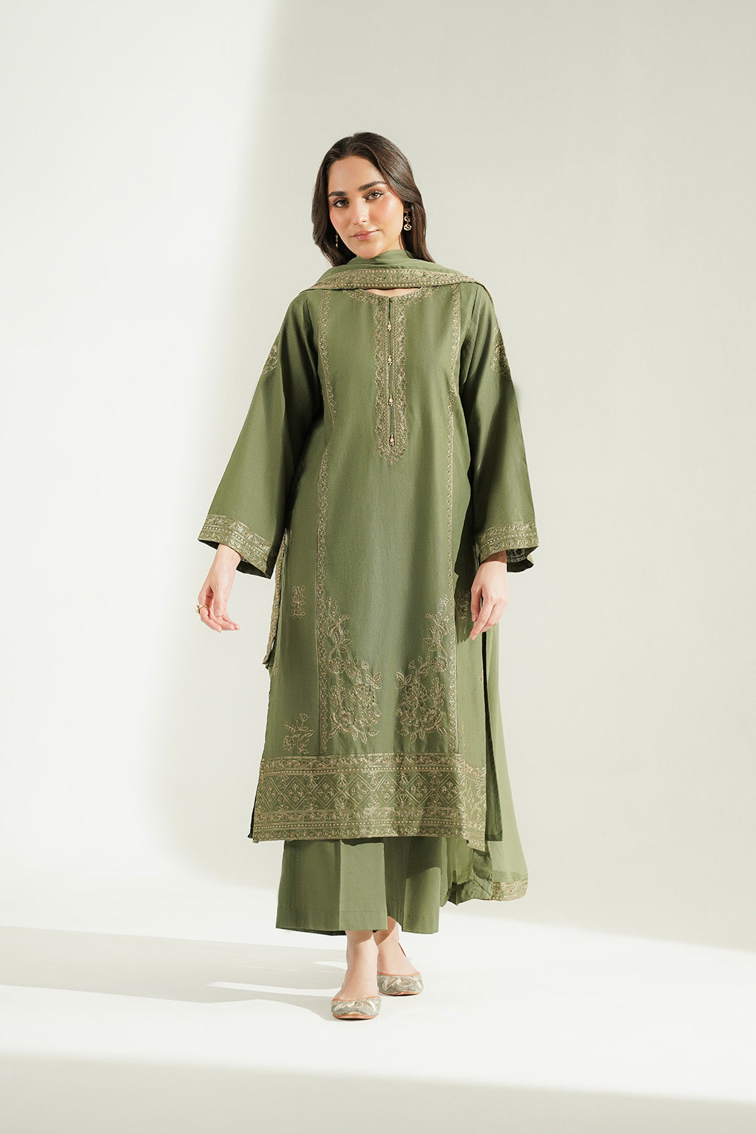 3 Piece Slub Khaddar Embroidered Suit (CS0773)