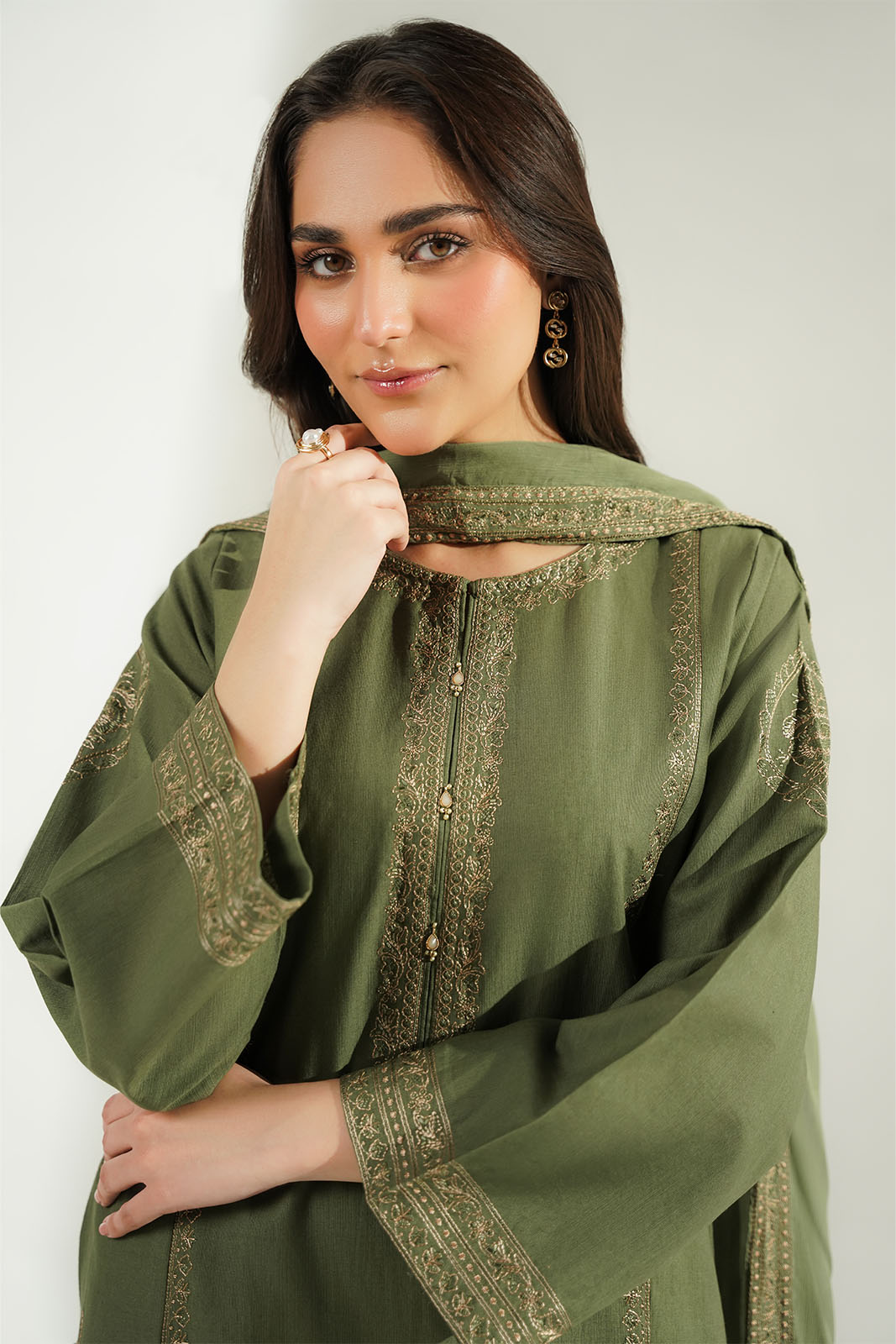 3 Piece Slub Khaddar Embroidered Suit (CS0773)