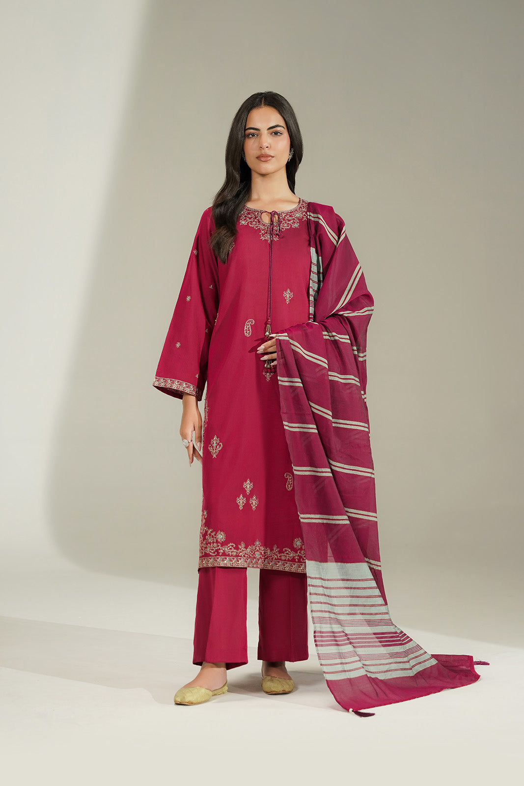 3 Piece Cotton Silk Embroidered Suit (CS0783)