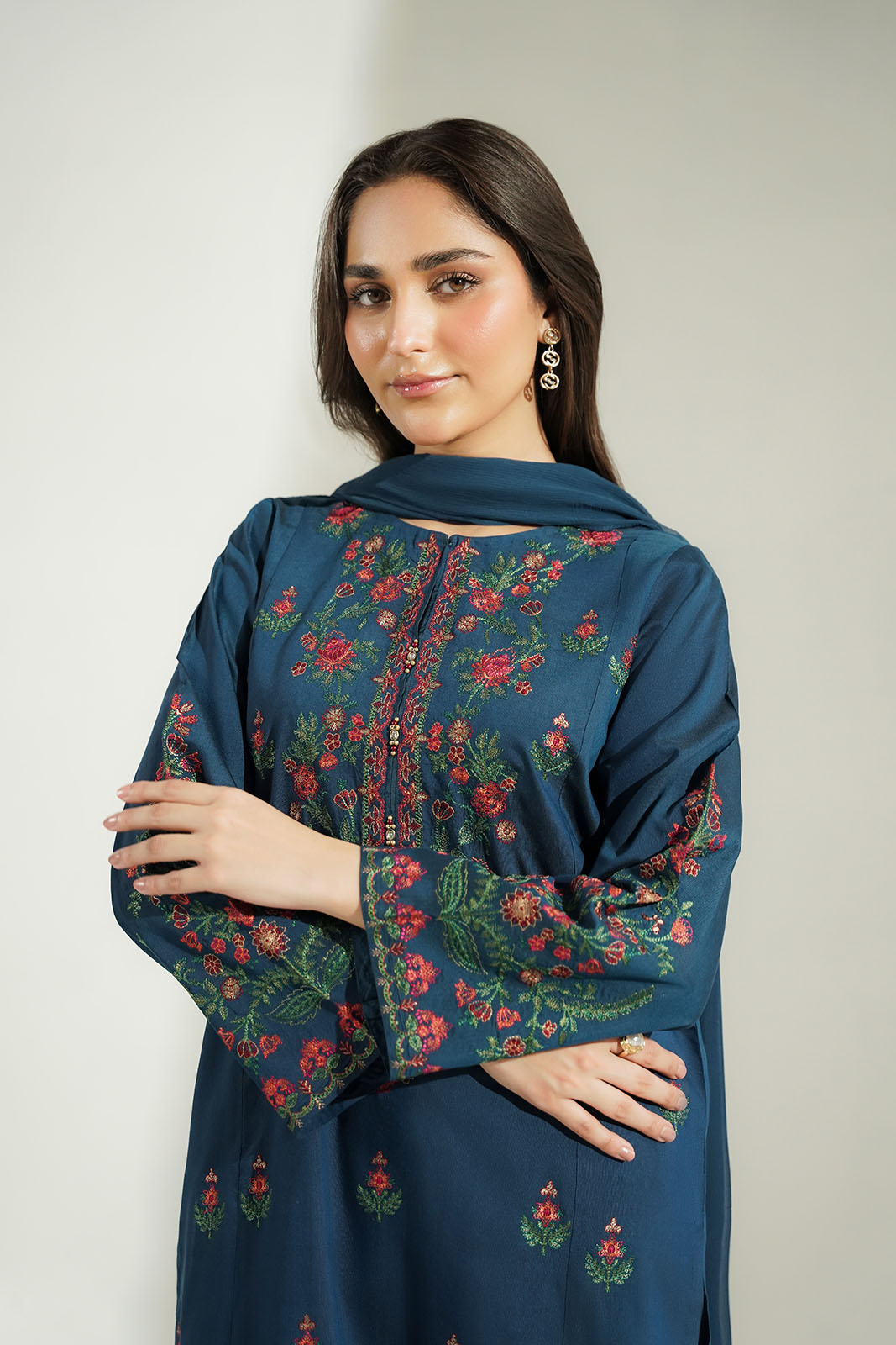 3 Piece Cotton Silk Embroidered Suit (CS0787)