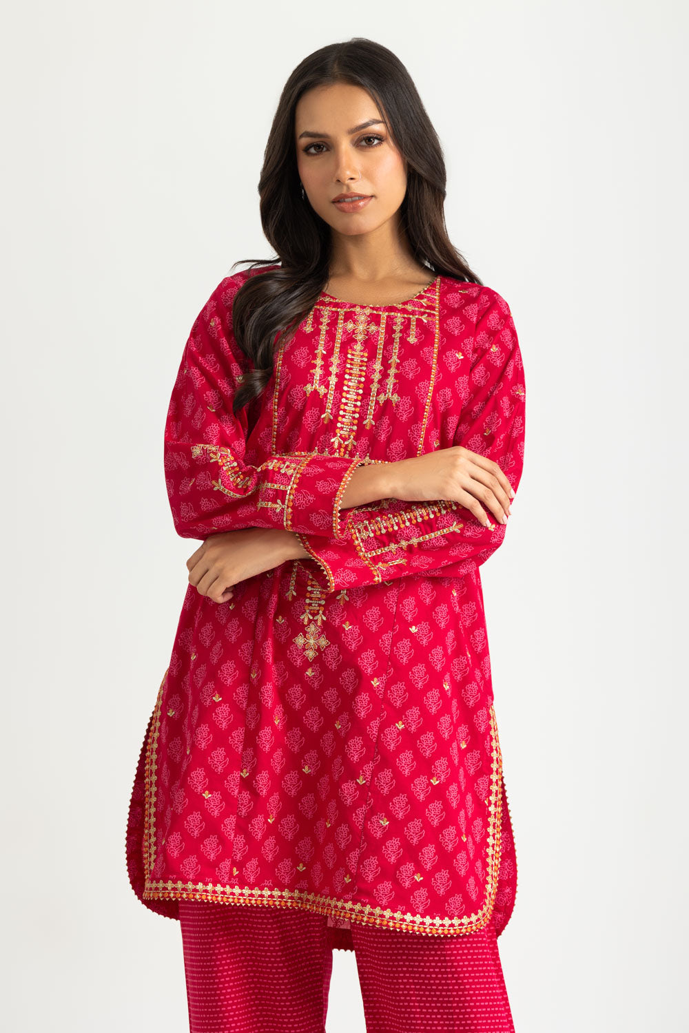 Cambric Block Printed Co-Ord Set With Embroidered