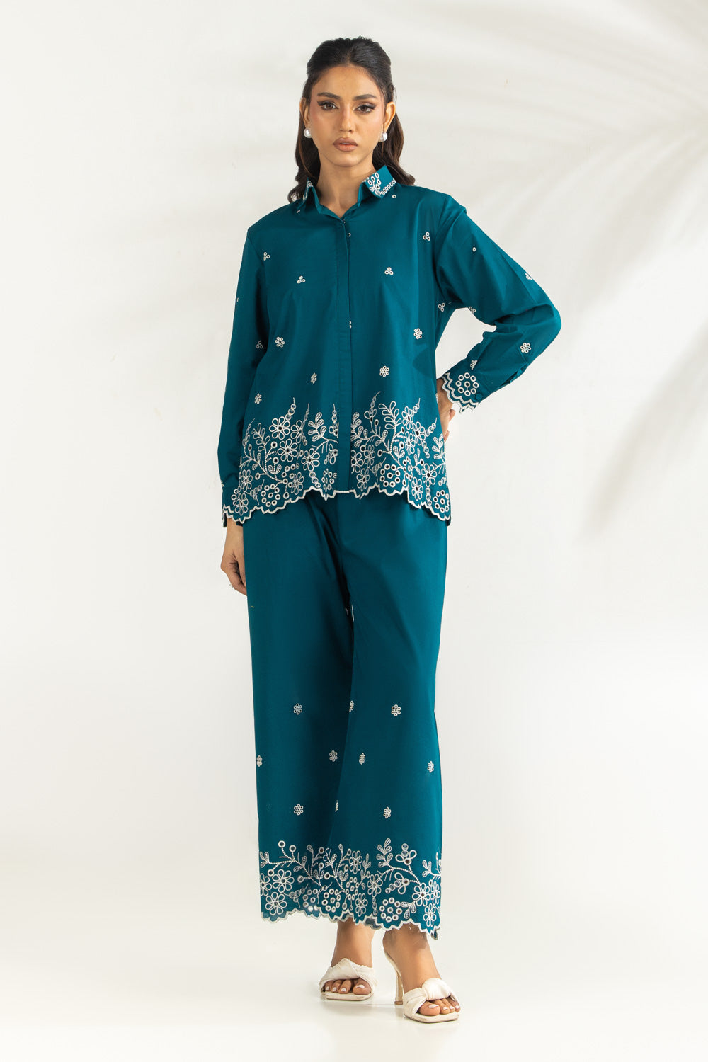Cambric Embroidered Co-Ord Set