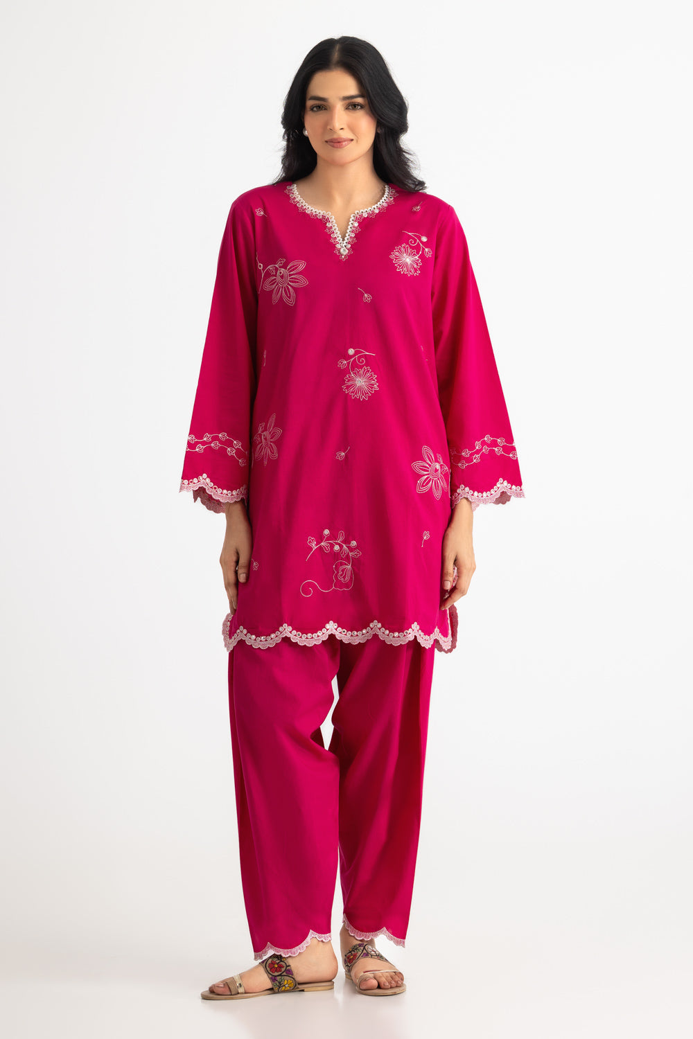 Cambric Embroidered Co-Ord Set