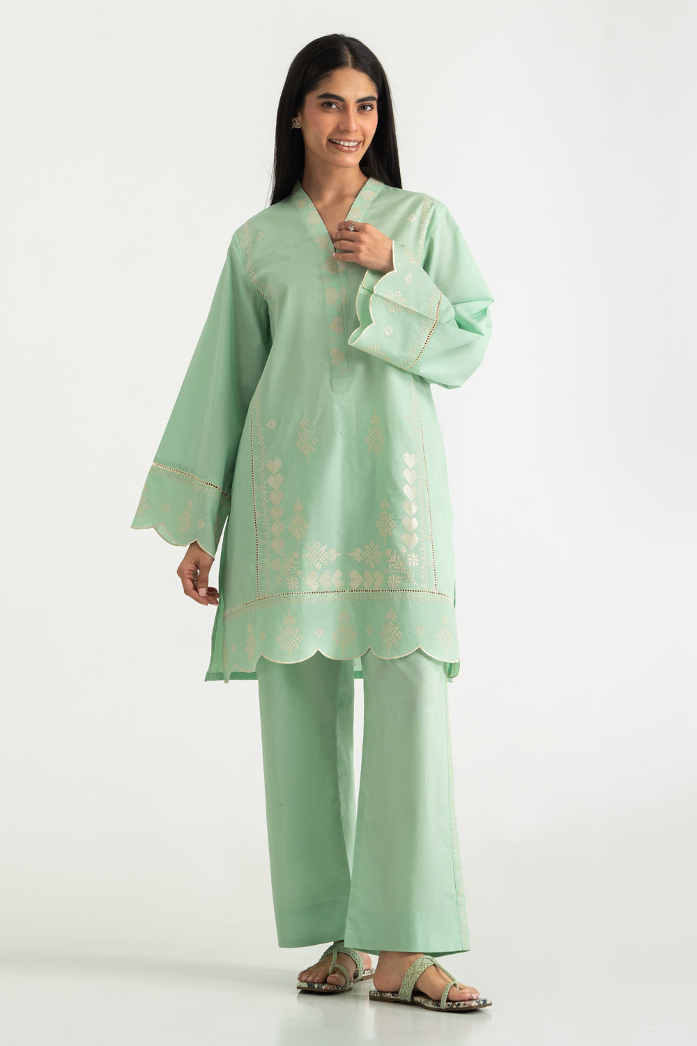 Cambric Embroidered Co-Ord Set