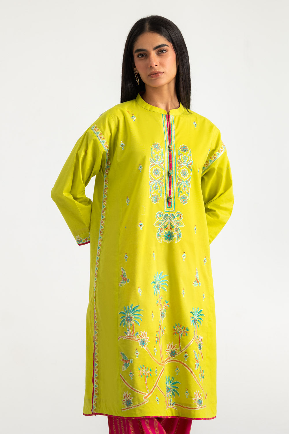 Cambric Embroidered Co-Ord Set With Printed