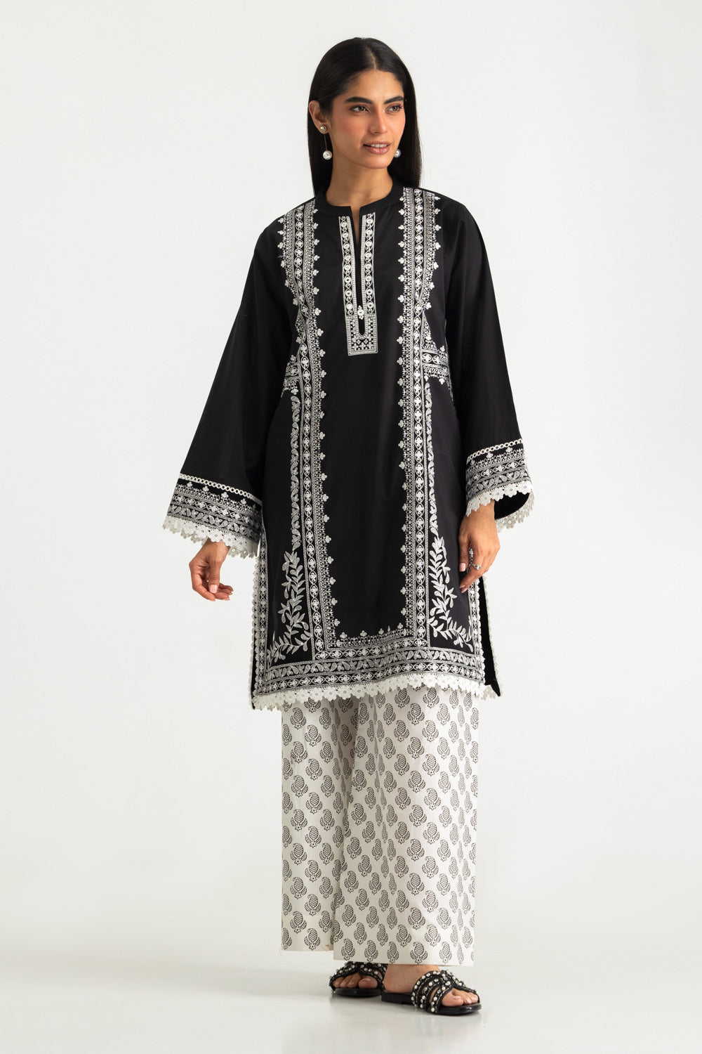 Cambric Embroidered Co-Ord Set With Printed