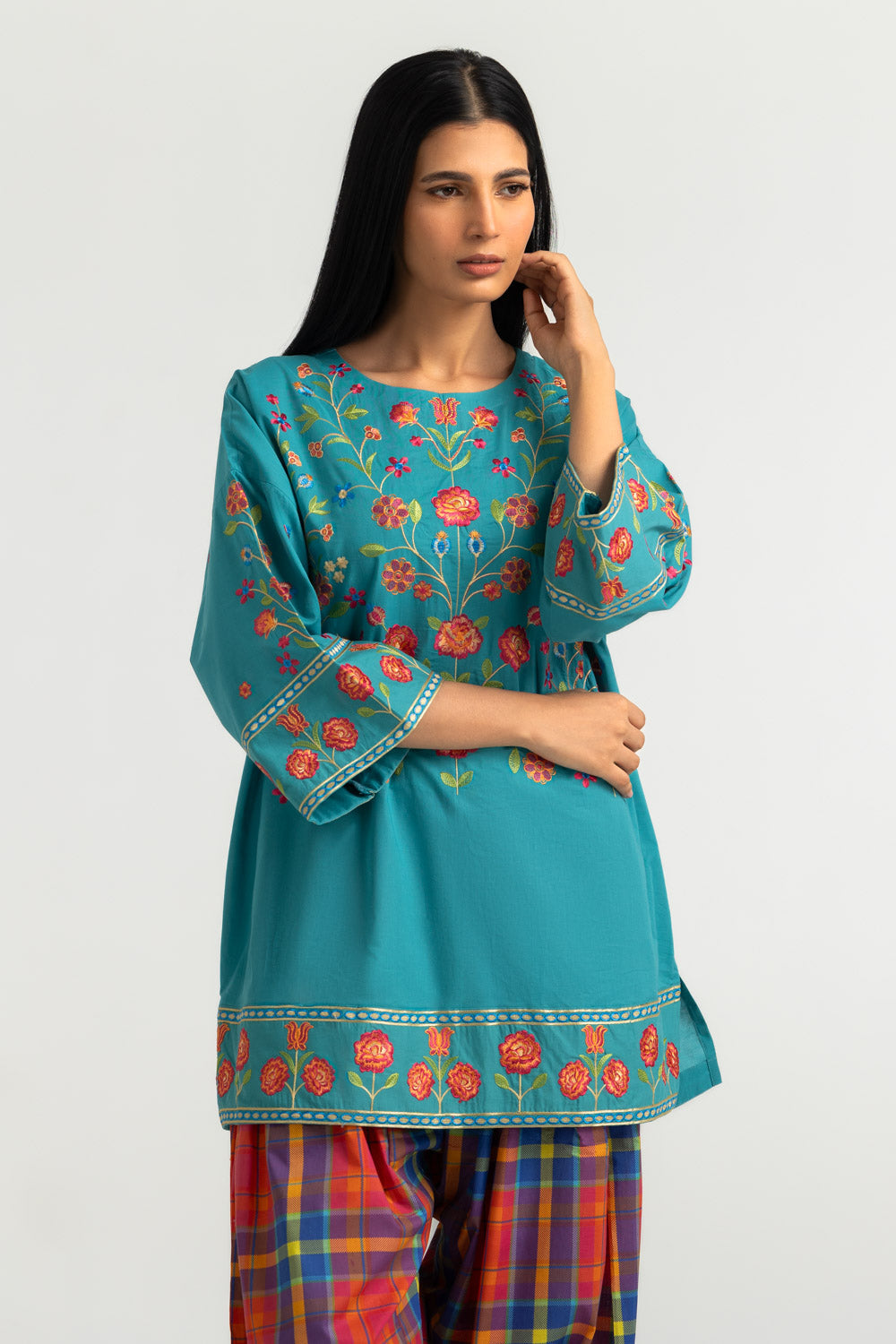 Cambric Embroidered Shirt And Printed Trouser