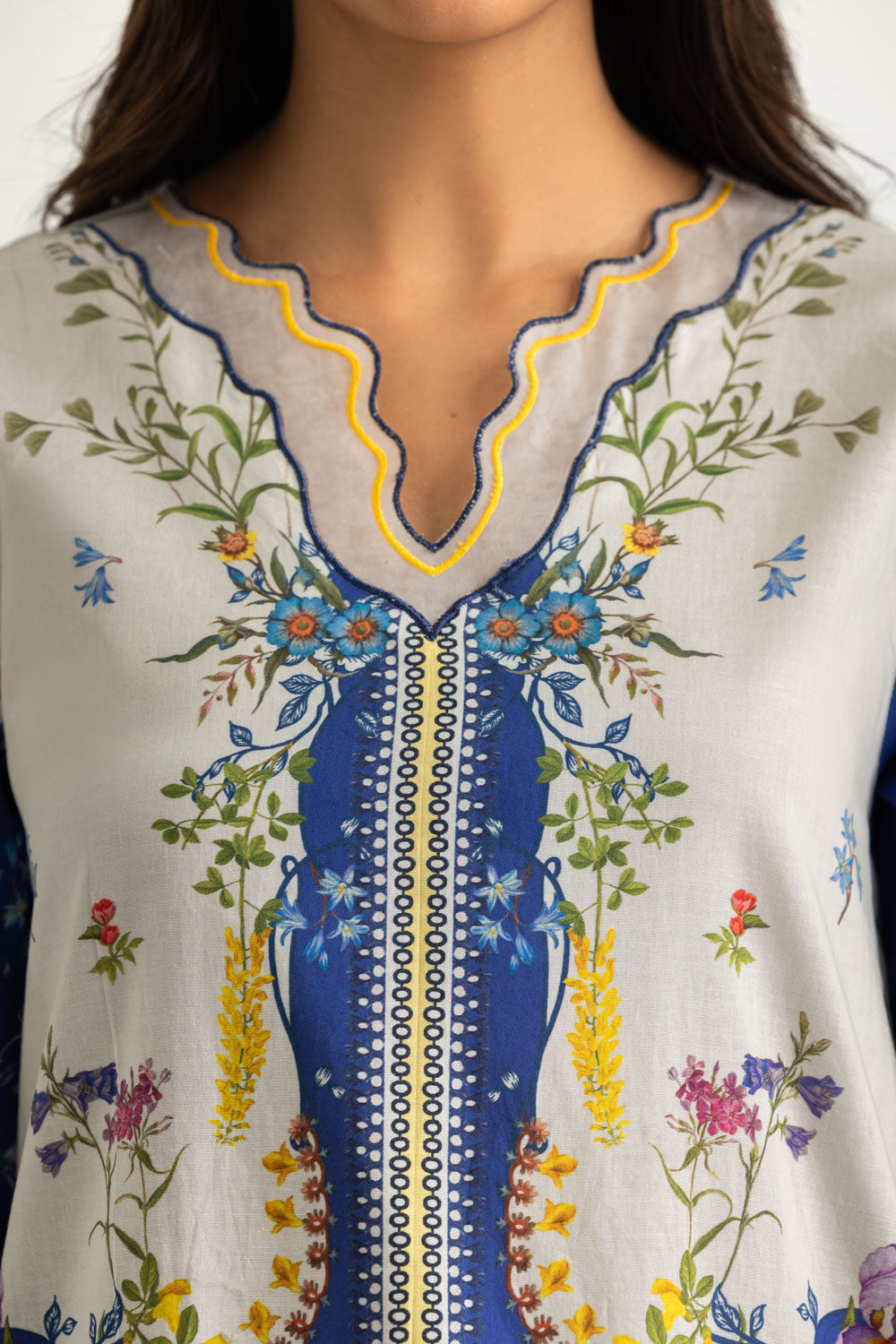 Cambric Printed Co-Ord Set With Embroidered
