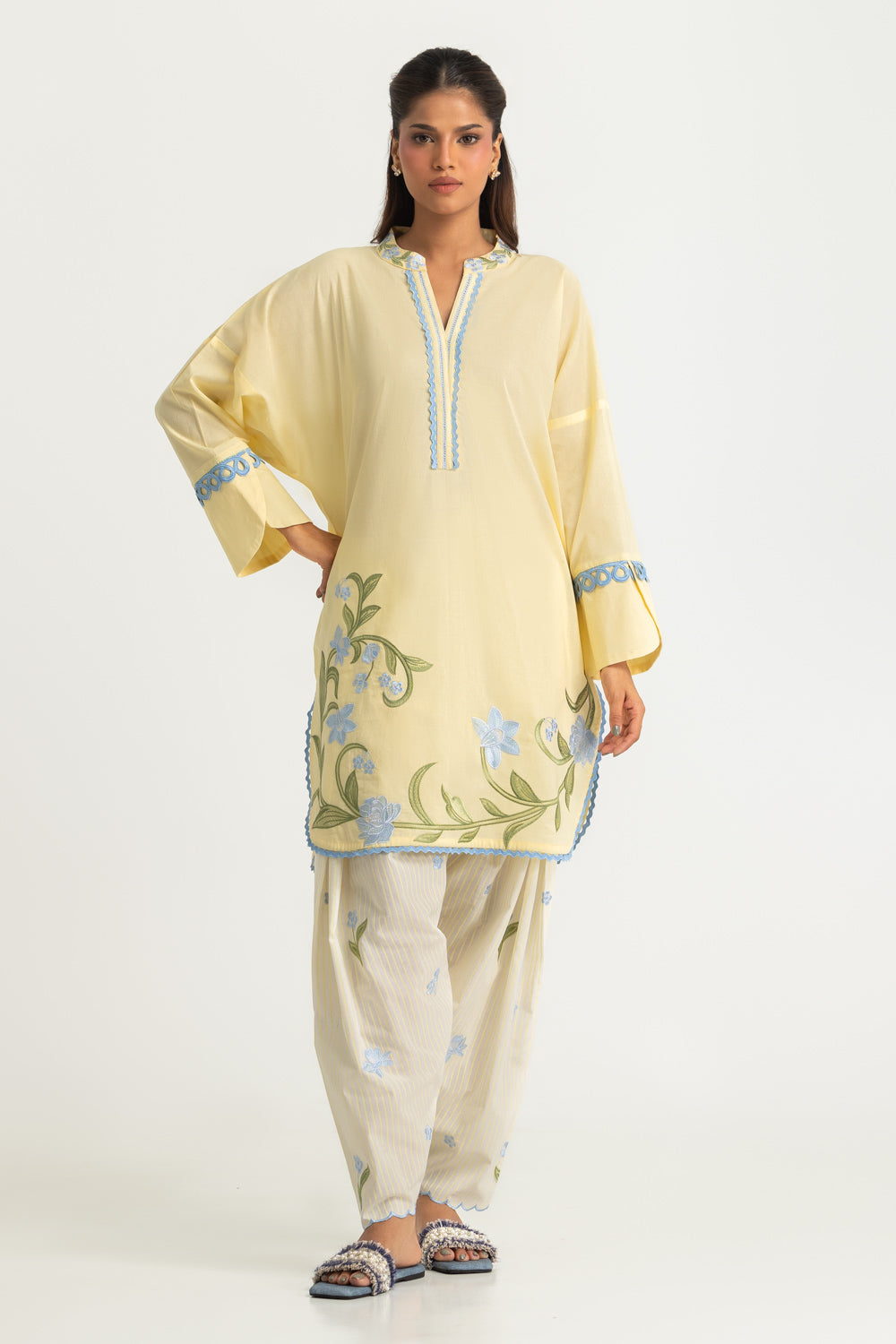 Cambric Printed Co-Ord Set With Embroidered - W-AP-26-483893