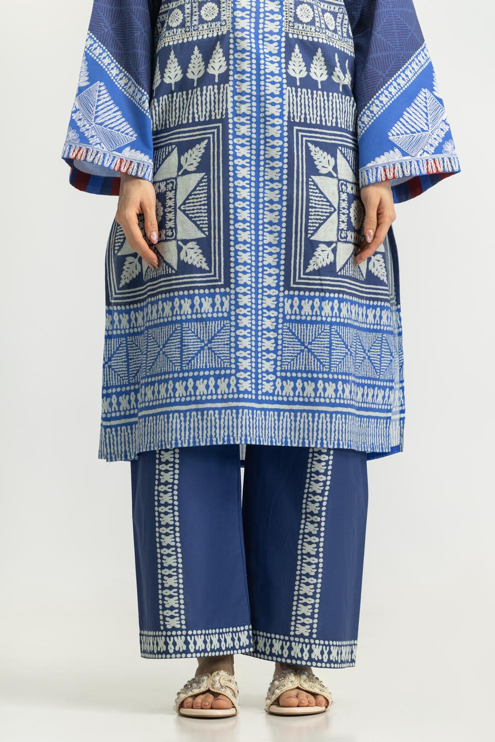 Cambric Printed Co-Ord Set With Embroidered