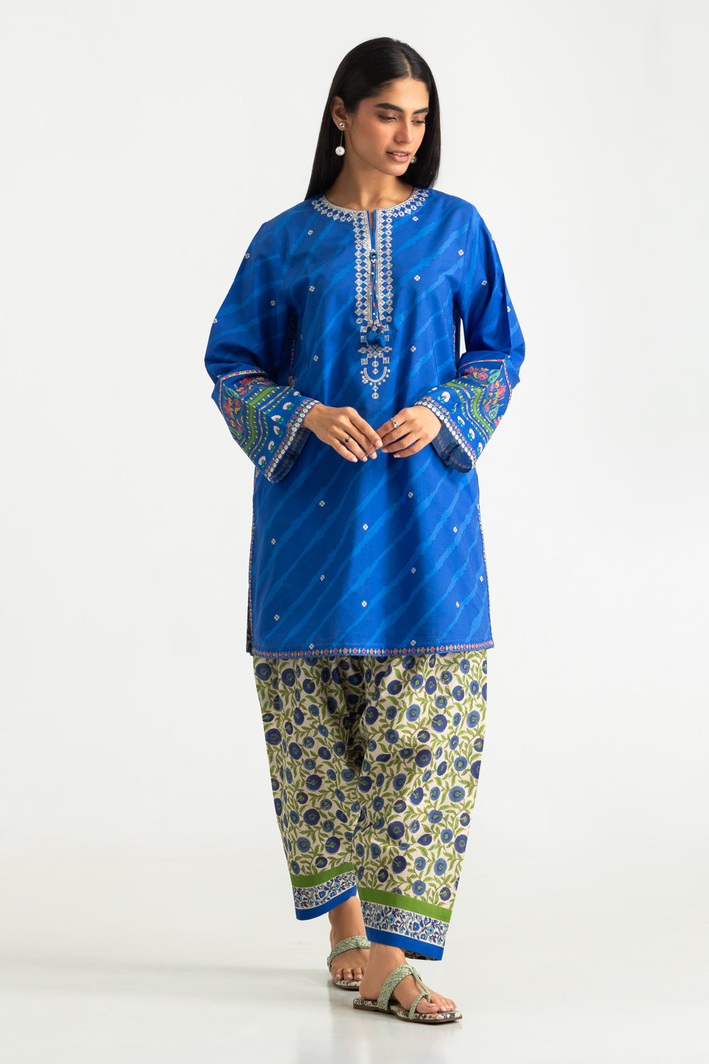 Cambric Printed Co-Ord Set With Embroidered