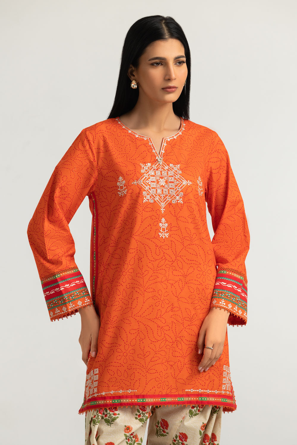 Cambric Printed Co-Ord Set With Embroidered