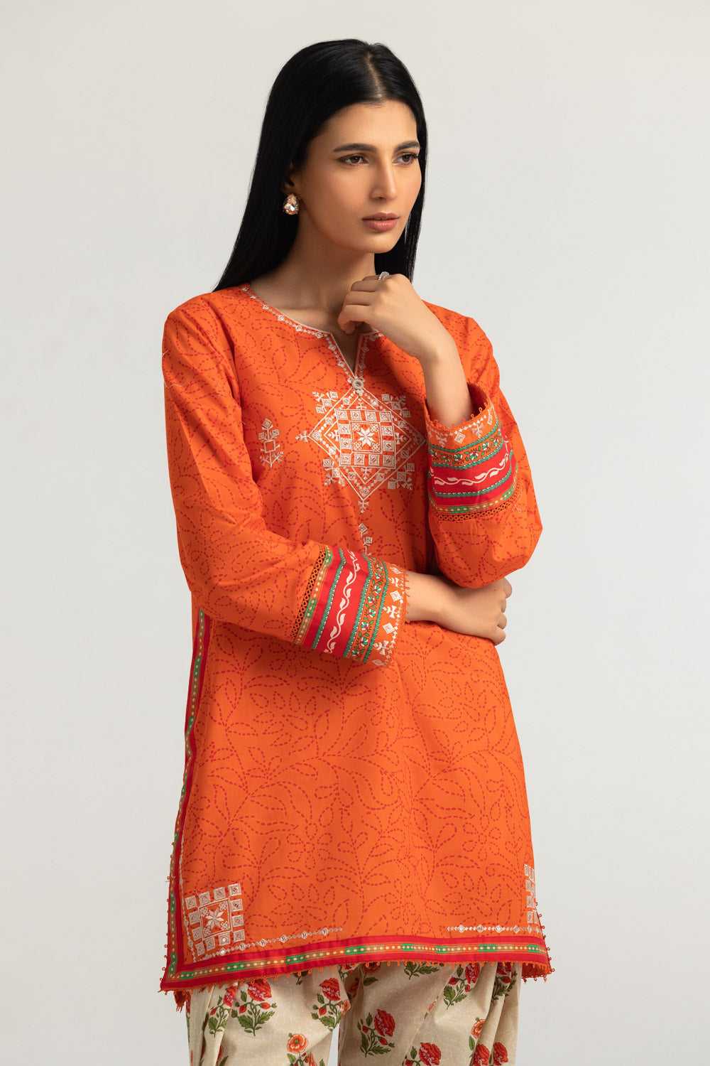 Cambric Printed Co-Ord Set With Embroidered