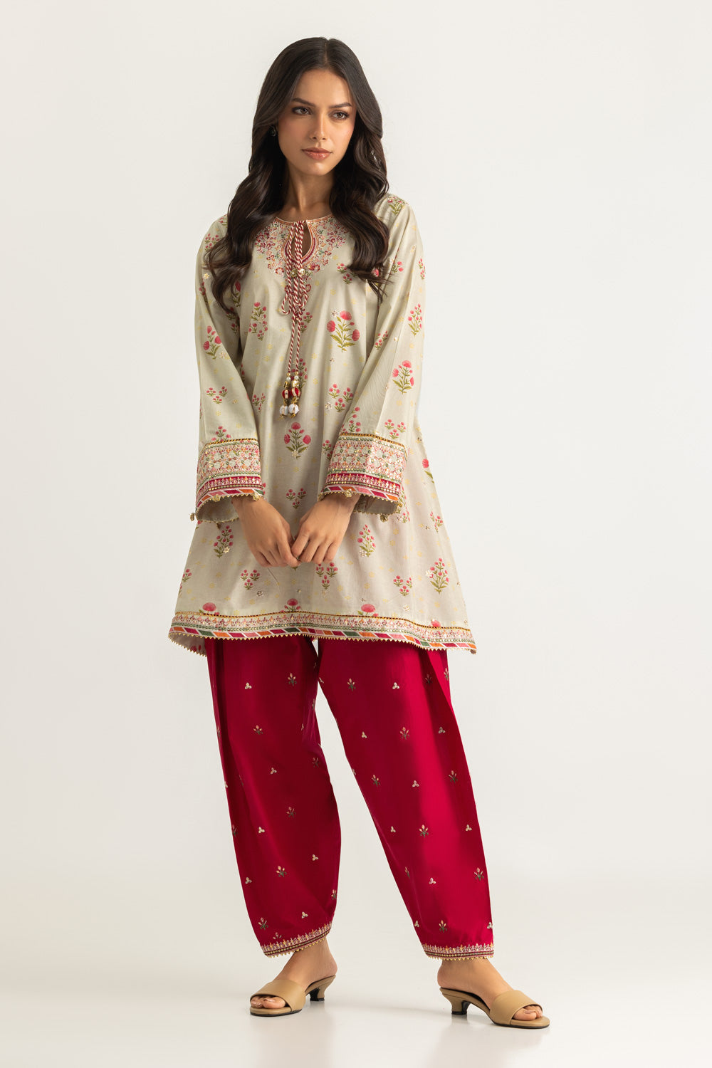 Cambric Printed Co-Ord Set With Embroidered