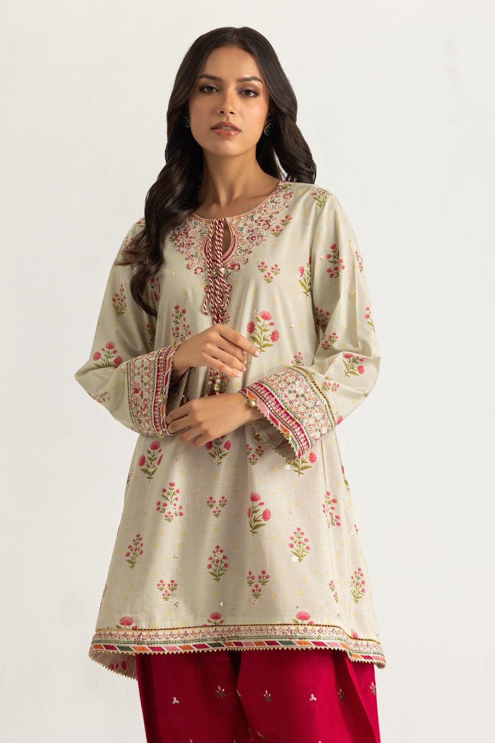 Cambric Printed Co-Ord Set With Embroidered