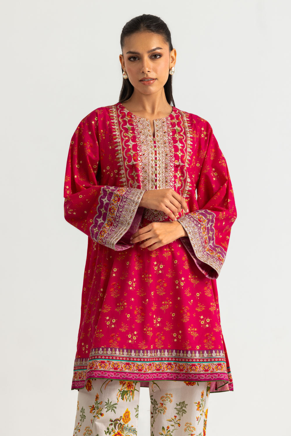 Cambric Printed Co-Ord Set With Embroidered