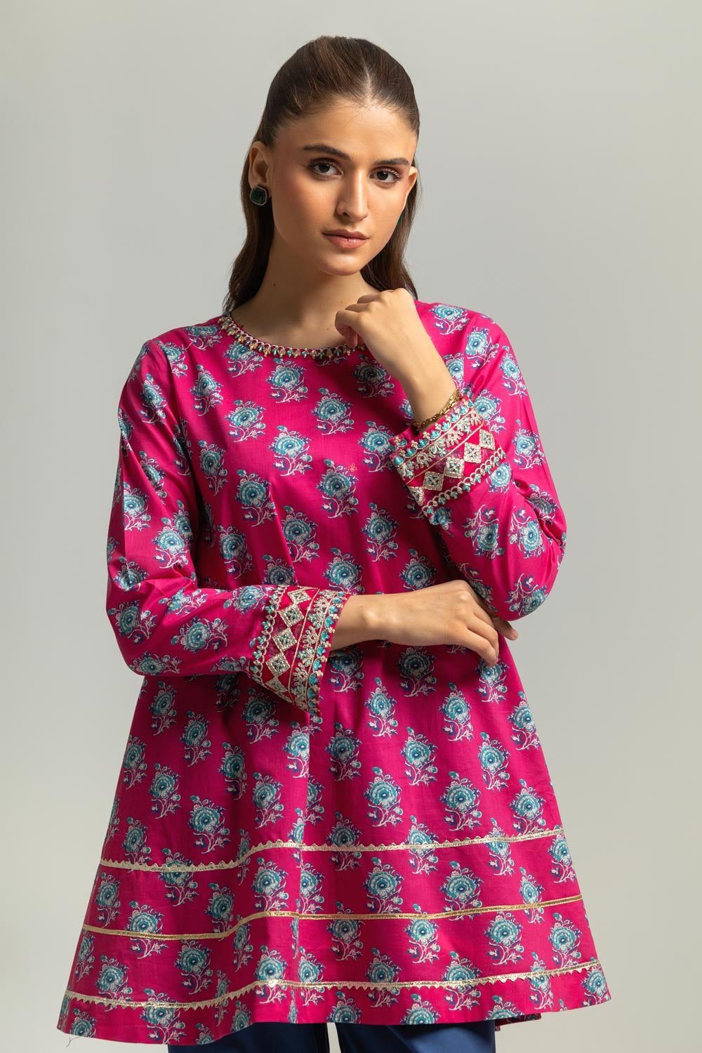 Cambric Printed Co-Ord Set With Embroidered