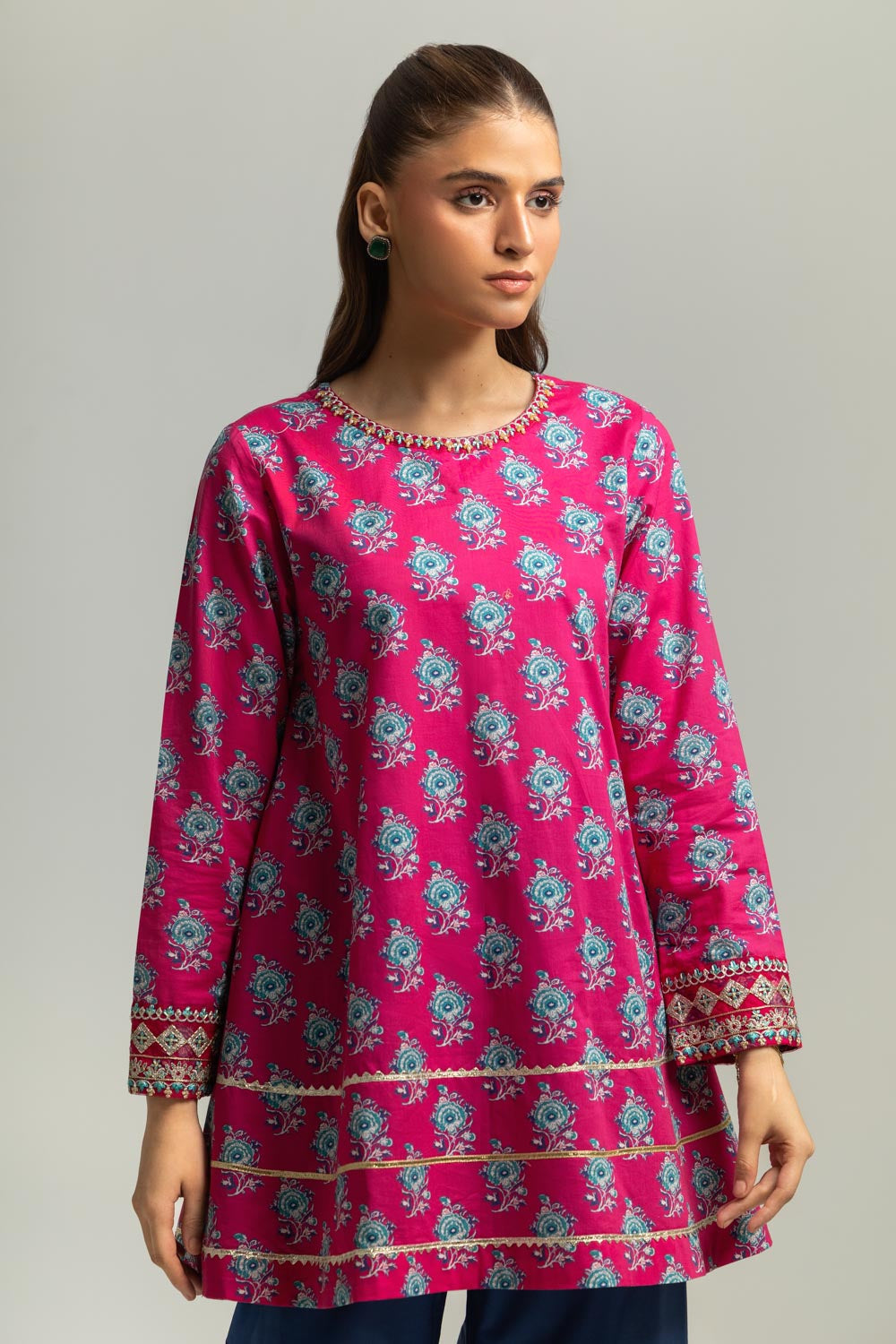 Cambric Printed Co-Ord Set With Embroidered