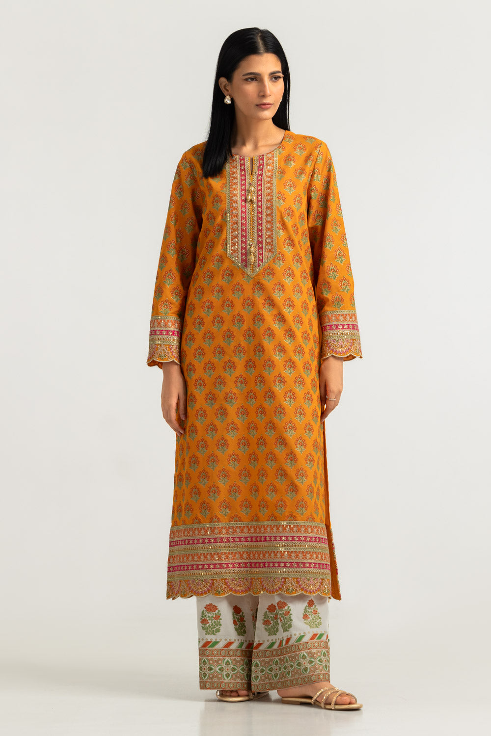 Cambric Printed Co-Ord Set With Embroidered