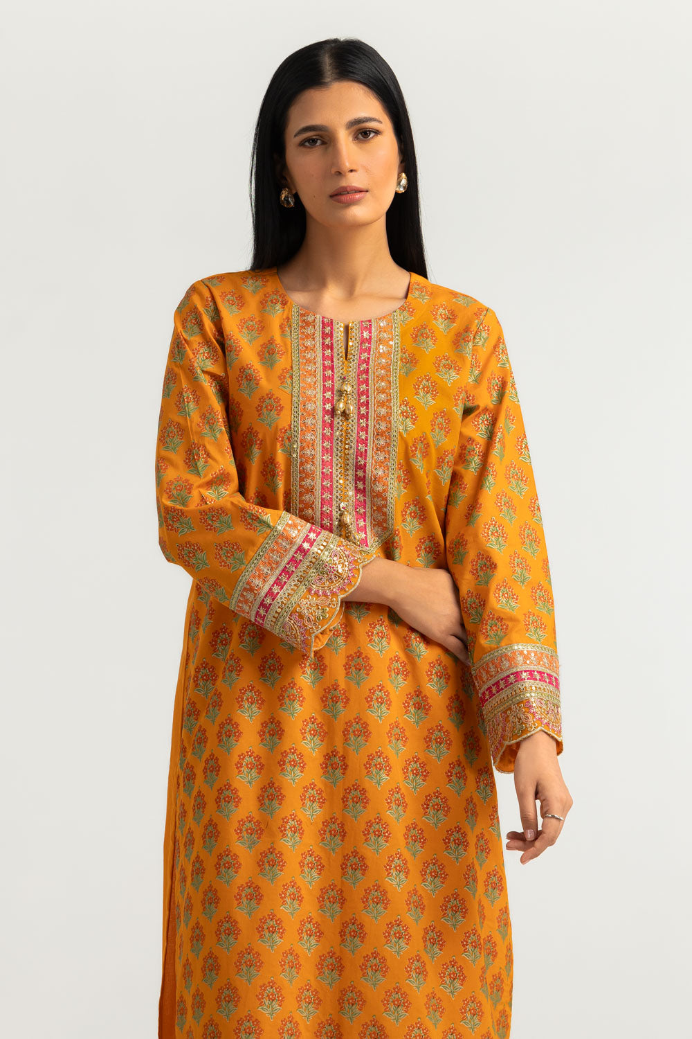 Cambric Printed Co-Ord Set With Embroidered