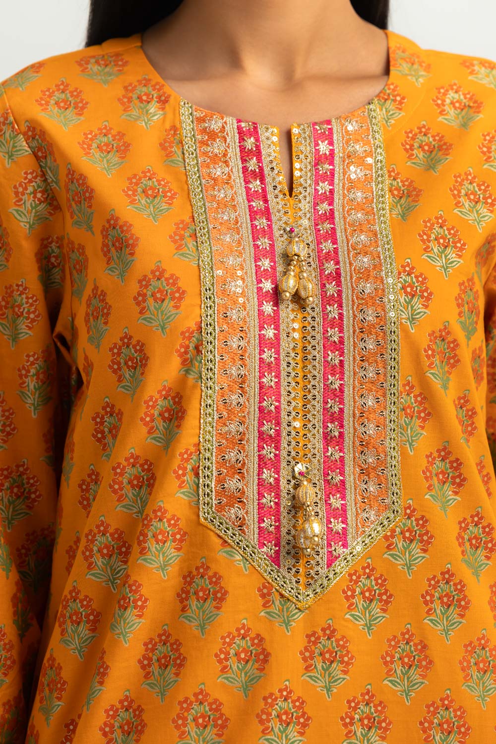 Cambric Printed Co-Ord Set With Embroidered