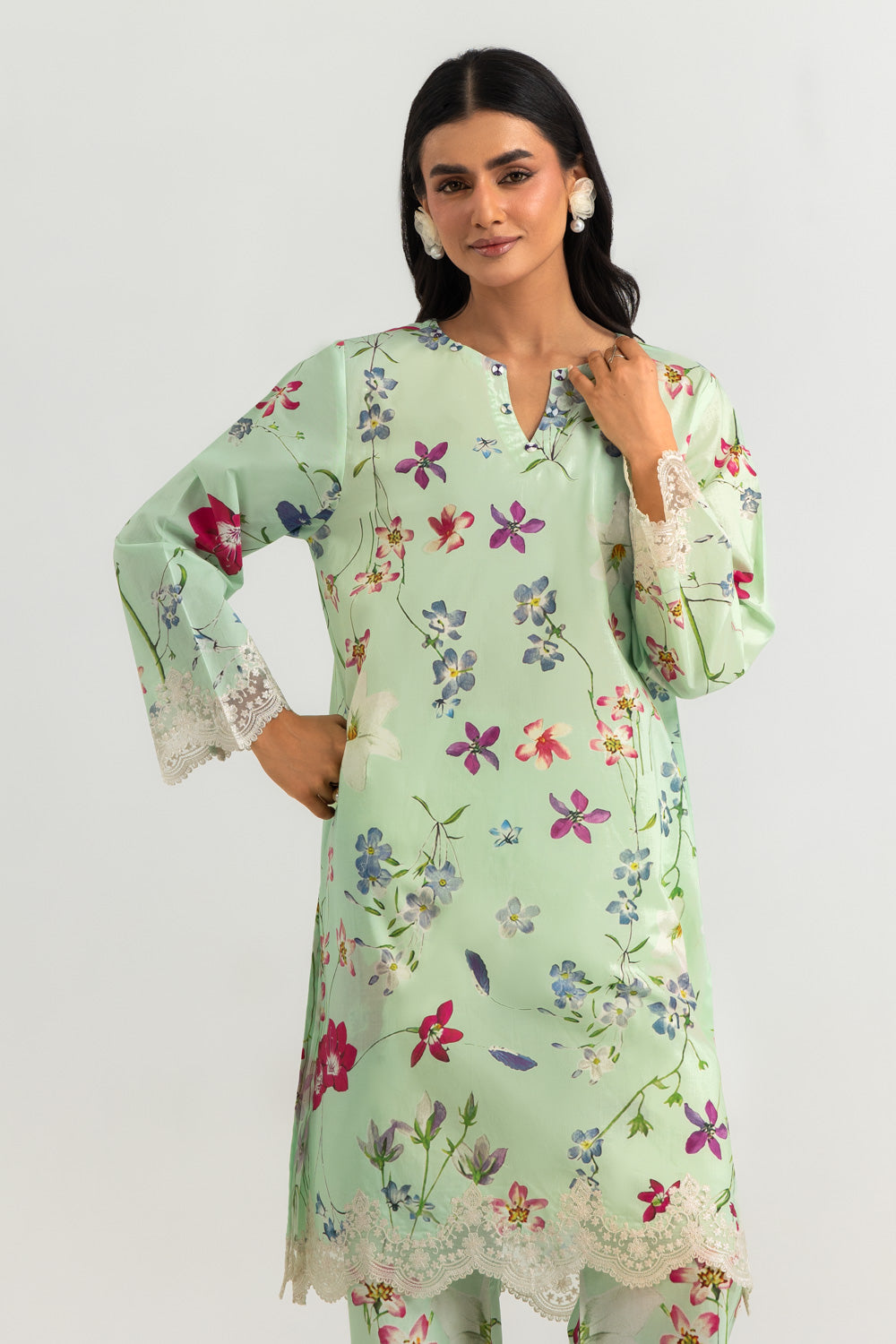 Cambric Printed Co-Ord Set with Embroidered