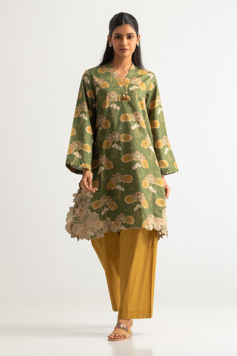 Cambric Printed Shirt With Embroidered And Dyed Trouser