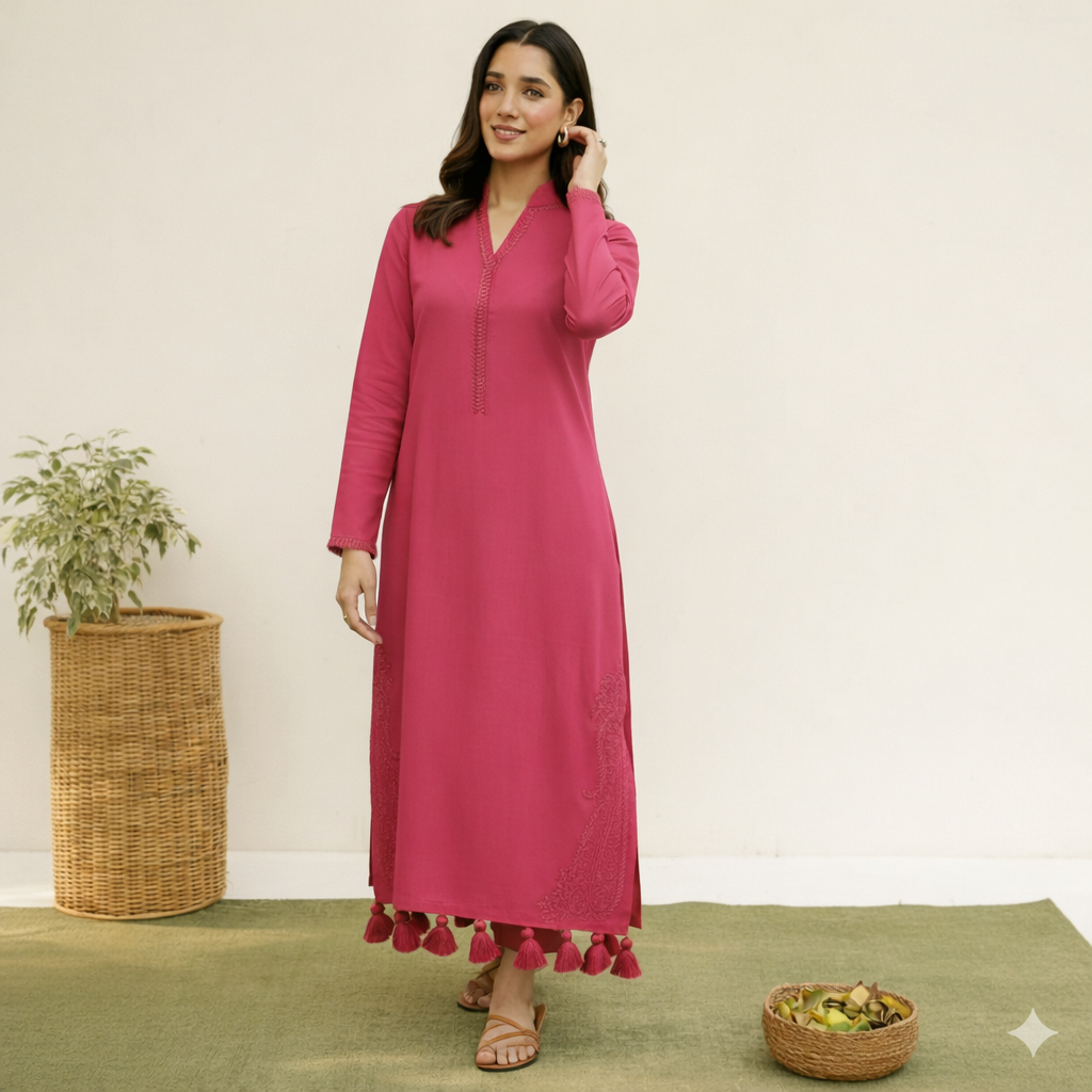 Shocking Glow Lawn Suit | Chiffon Dupatta 3 Piece Dress