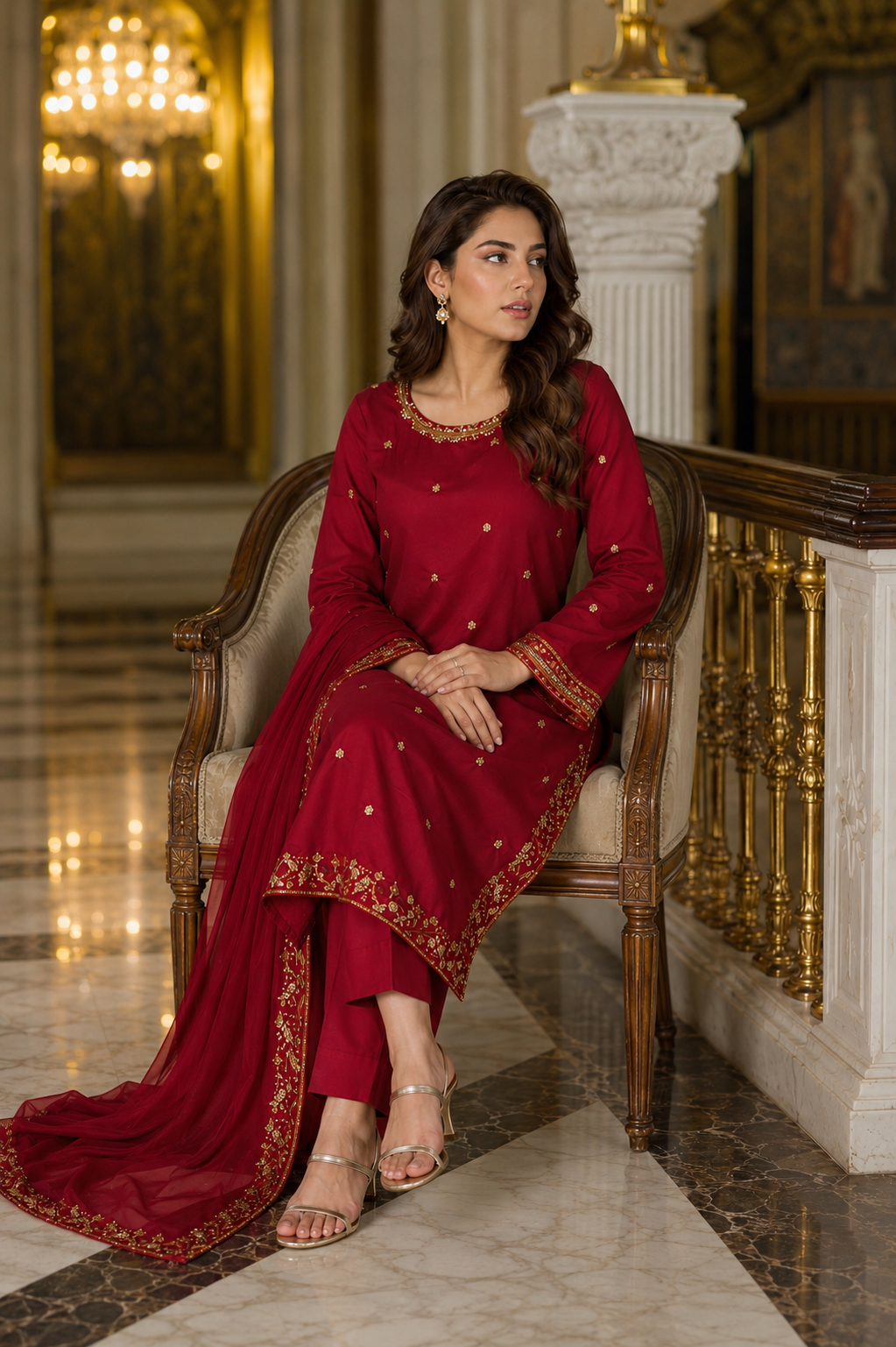 Mahroon Elara Embroidered Suit – Maroon Lawn 3 Piece