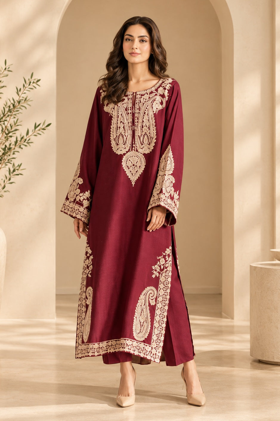 Poshkari Mahveen Luxury Dhanak Lawn Embroidered 2Pc Unstitched Kaftan Suit PA-200