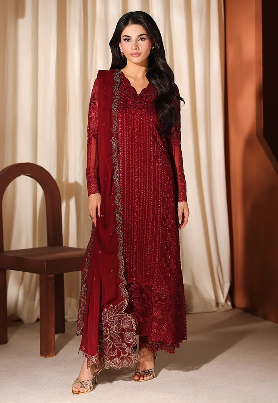 Azure Luxury Chiffon Embroidered 3Pc Unstitched Suit - Cherry Blossom PA-108