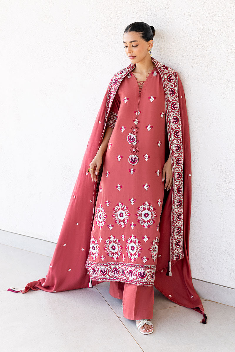 DUSTY SUNSET-3PC SATIN EMBROIDERED SUIT