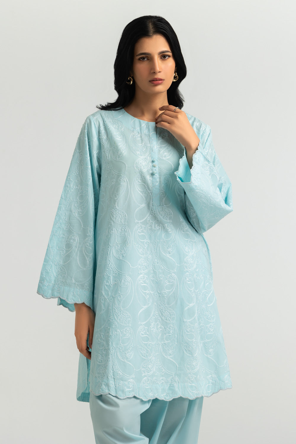 Cotton Embroidered Shirt And Dyed Shalwar