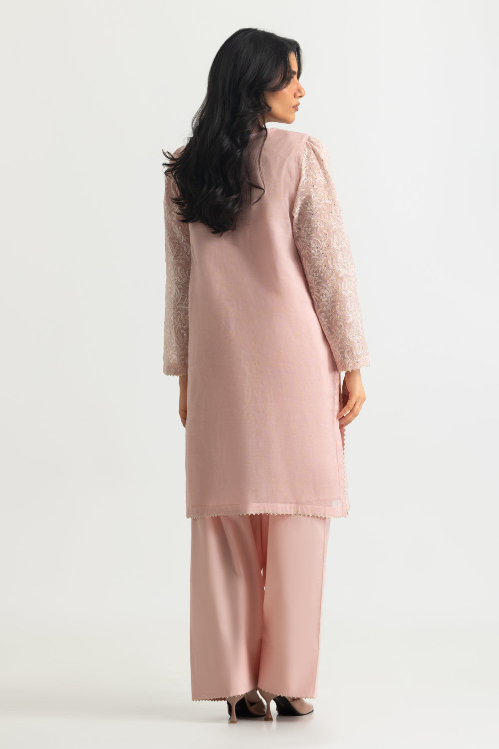 Cotton Net Embroidered Shirt And Dyed Trouser - W-AP-26-487478