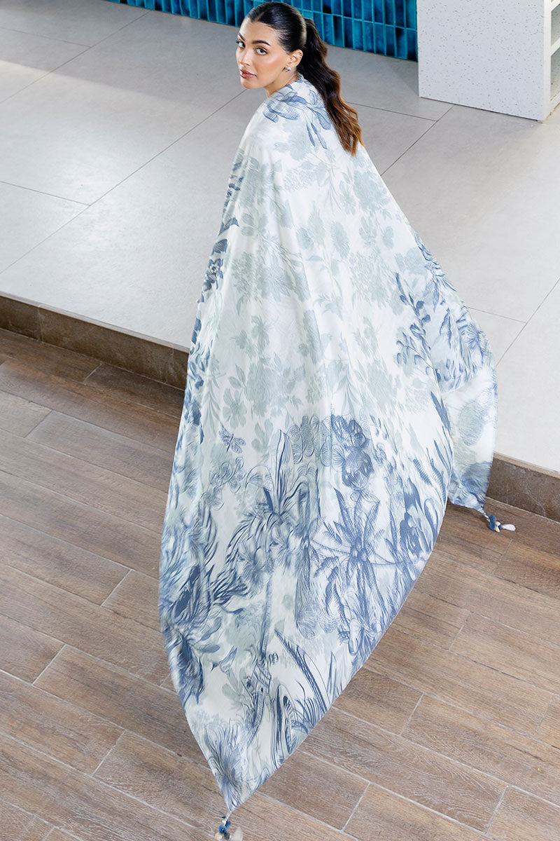 WHIMSICAL TEAL-3PC SATIN PRINTED SUIT