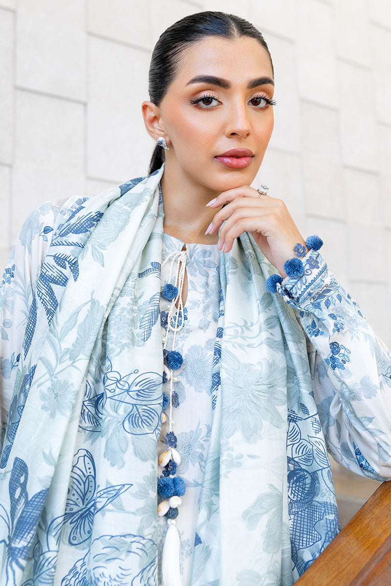 WHIMSICAL TEAL-3PC SATIN PRINTED SUIT