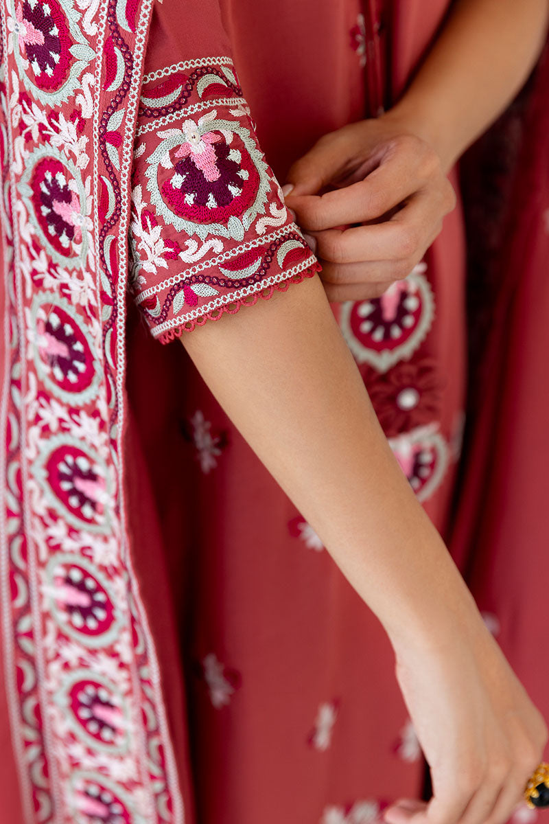 DUSTY SUNSET-3PC SATIN EMBROIDERED SUIT