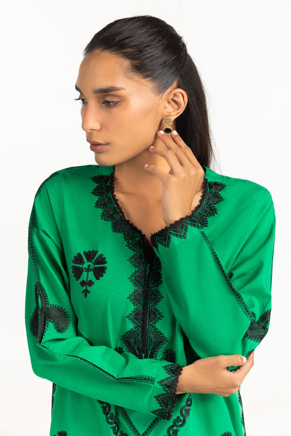 Cotton Viscose Slub Embroidered Co-Ord Set